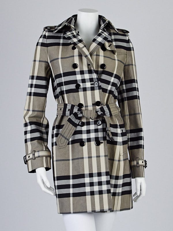 Burberry London Check Cotton Double Breasted Belted Trench Coat Size 6