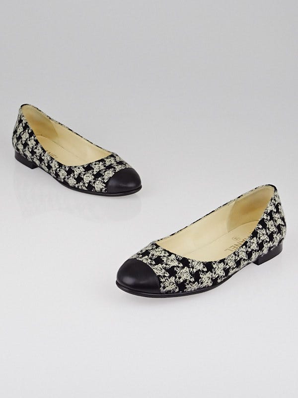 Chanel Black Houndstooth Tweed Cap Toe Ballet Flats Size 6.5/37