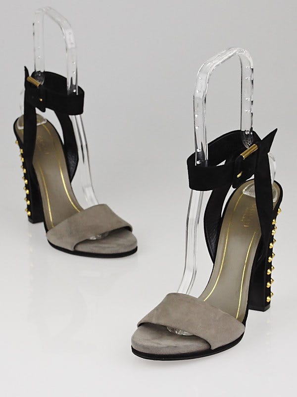 Gucci Grey/Black Suede Studded Madison Open-Toe Heels Size 9/39.5