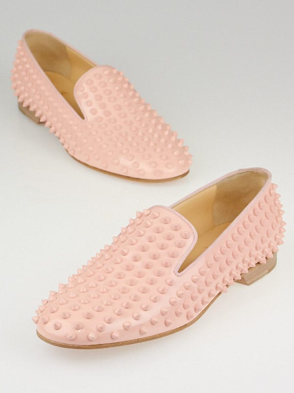 Christian Louboutin Baby Pink Patent Leather Rolling Spikes Flat Loafers Size 9.5/40