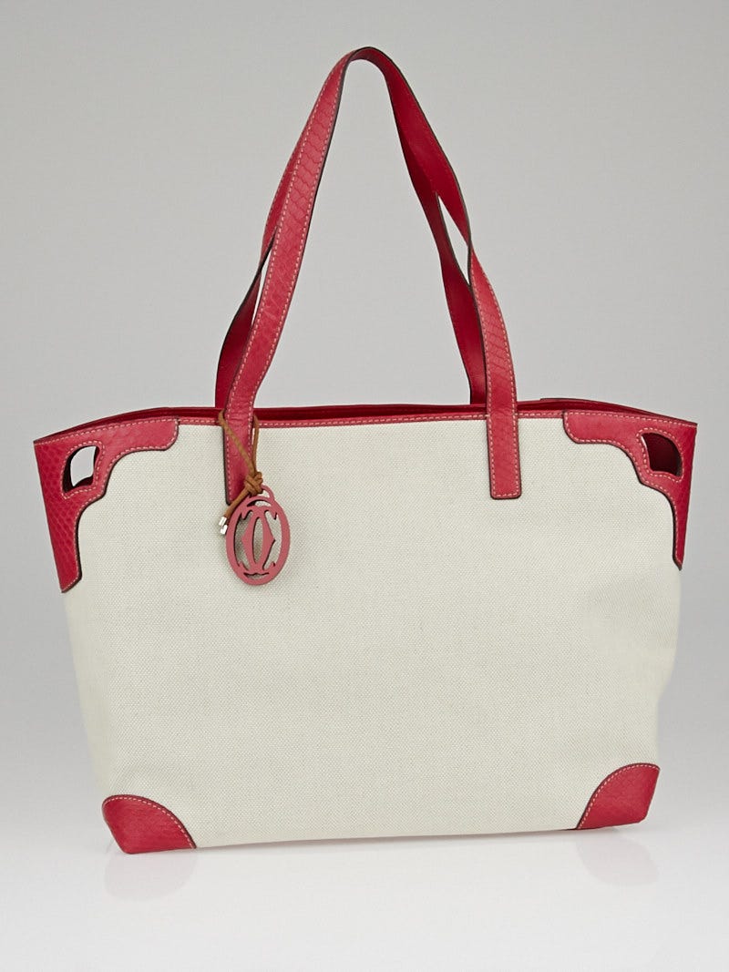 Cartier Beige Red Canvas Marcello de Cartier Tote Bag Yoogi s Closet