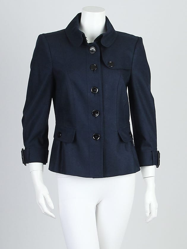 Burberry London Navy Blue Wool Blend Peplum Jacket Size 6