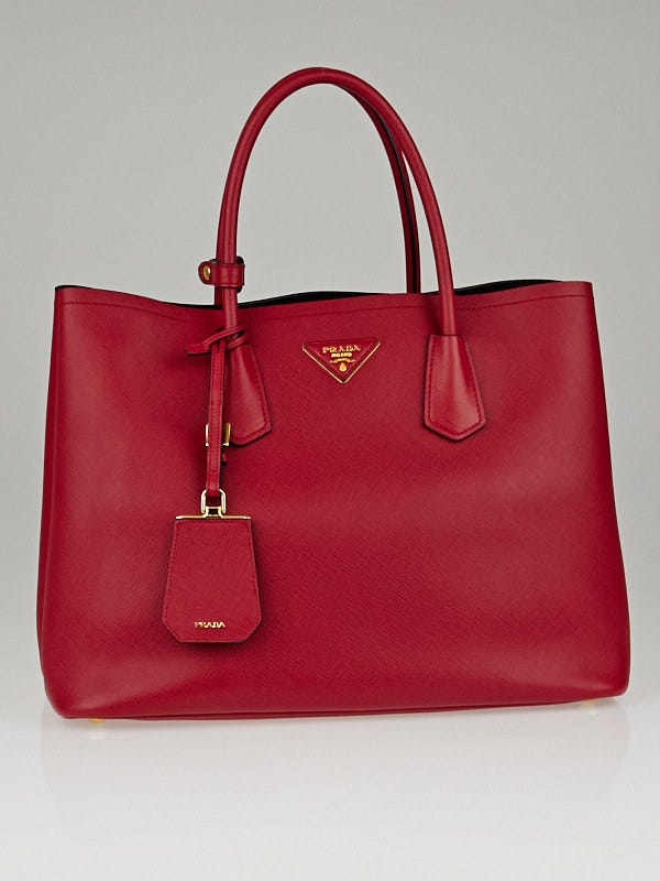 Prada Red Saffiano Leather Double Handle Tote Bag B2756T - Yoogi's 