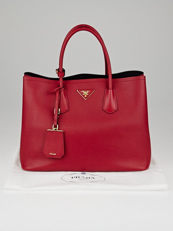 Prada Red Saffiano Leather Double Handle Tote Bag B2756T