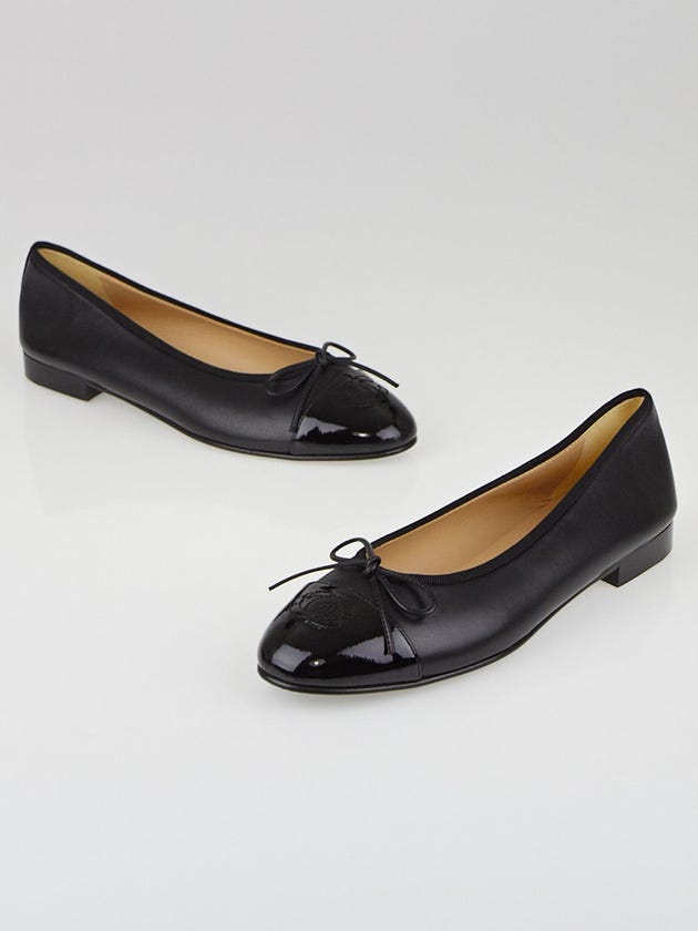 Chanel Black Leather CC Cap Toe Ballet Flats Size 8/38.5