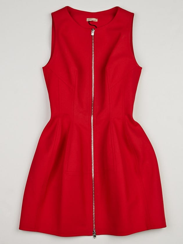 Alaïa Red Honeycomb Stitch Cotton Front Zip Dress Size 4/38