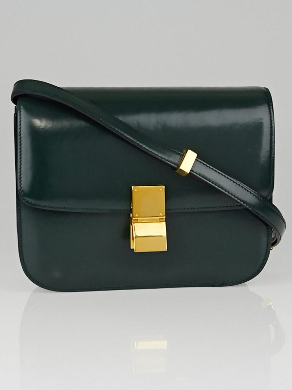Celine Emerald Green Patent Leather Medium Classic Box Flap Bag