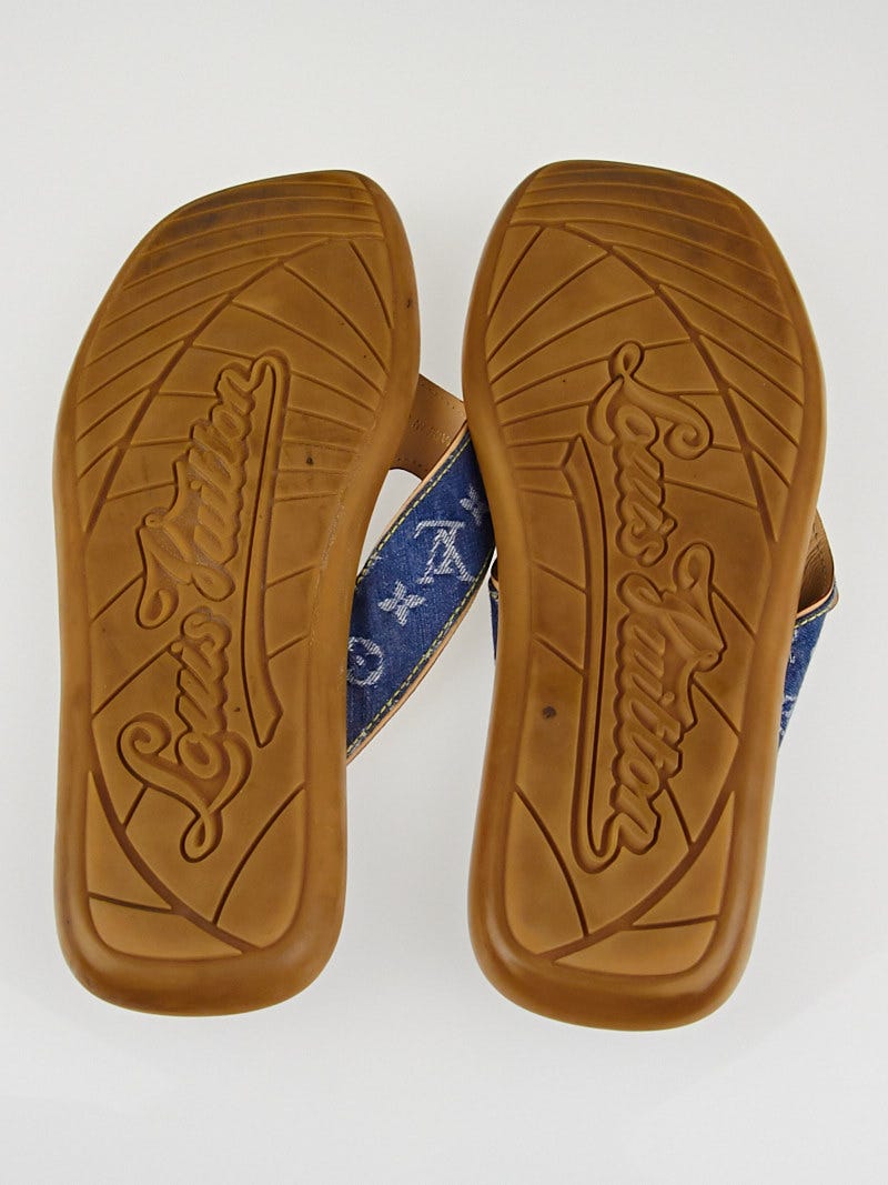 Louis Vuitton Blue Denim Monogram Denim Leather Bow Slide Mules Size 9/39.5  - Yoogi's Closet