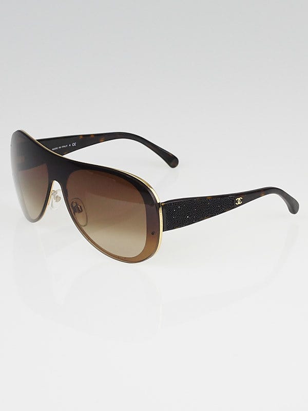 Chanel Gold/Black Aviator Shield Sunglasses-4178