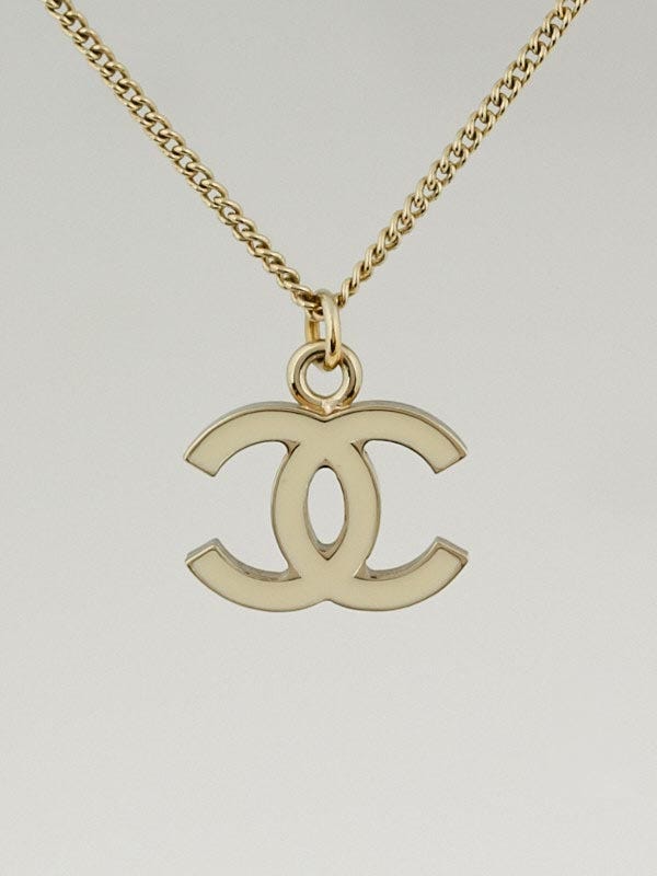 Chanel Goldtone Chain and White Enamel CC Pendant Necklace