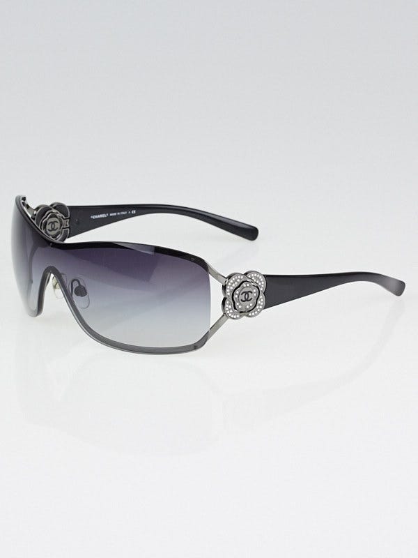 Chanel Black Frame Crystal Camellia Flower CC Logo Sunglasses 4164-B
