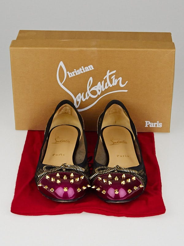 【Christian Louboutin】フラットティシュカンサイスニーカー Christian Louboutin Cranberry Patent Leather and Black Lace