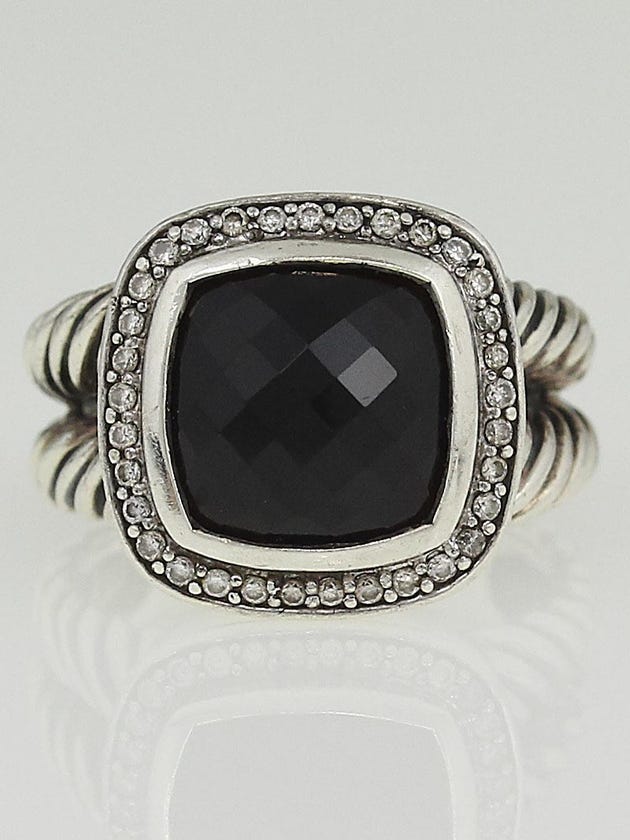 David Yurman 11mm Black Onyx and Diamonds Albion Ring Size 7 