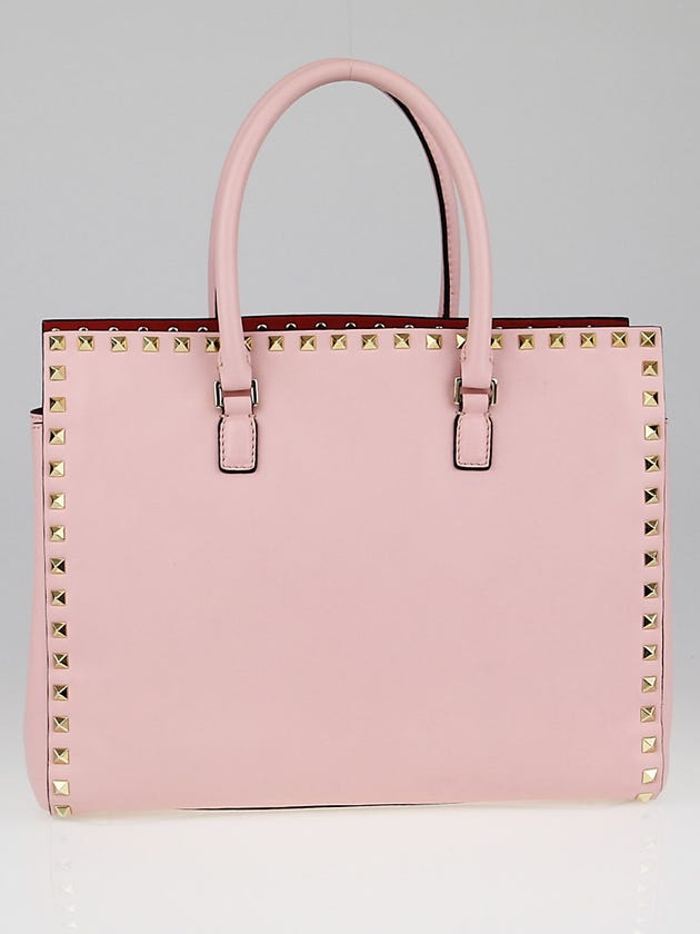 Valentino Pink Leather Rockstud Top Handle Tote Bag