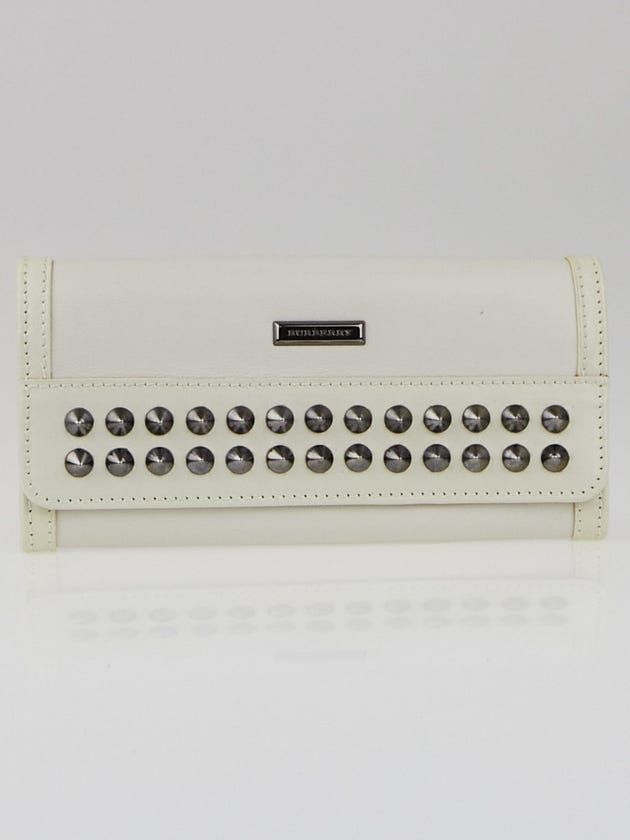 Burberry White Leather Studded Prima Continental Wallet