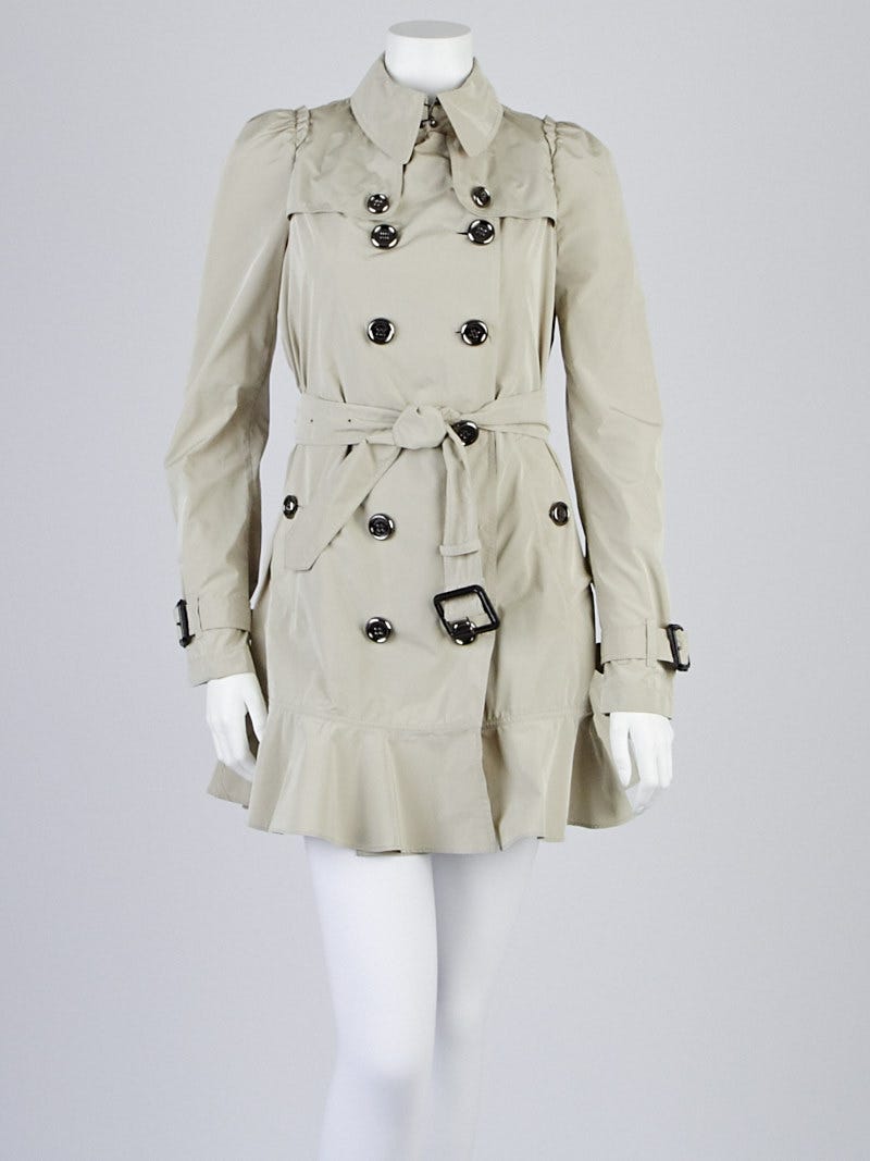 Burberry London Beige Polyester Double Breasted Ruffled Trench Coat 6 - Yoogi's Closet