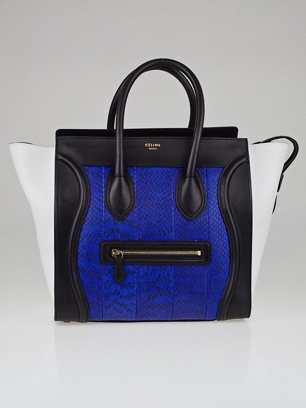 Celine Royal Blue Python and Black/White Leather Tricolor Mini Luggage ...