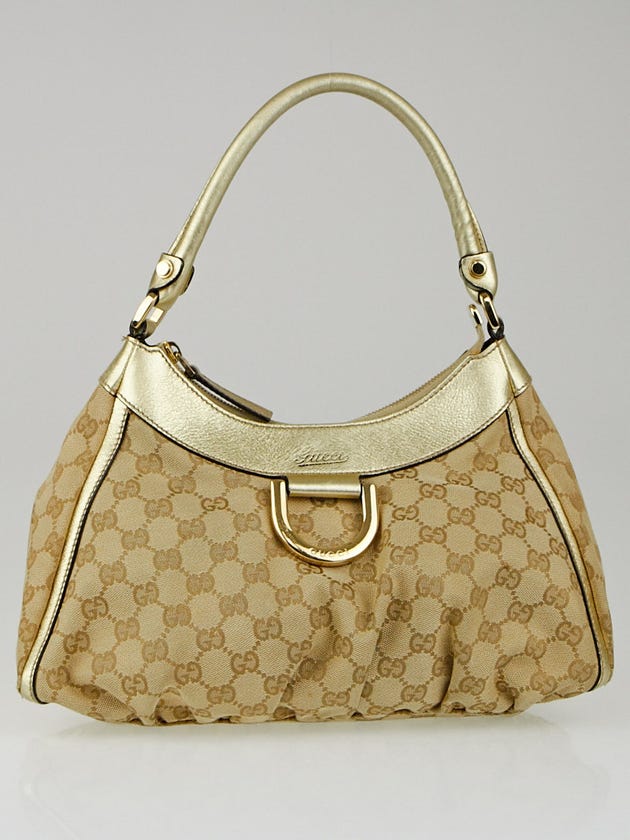 Gucci Beige/Gold GG Canvas Small D Ring Hobo Bag