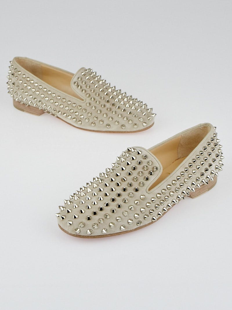 Christian Louboutin Stone Suede Rolling Spikes Flat Loafers Size