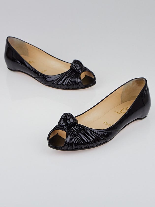 Christian Louboutin Black Patent Leather Turban Peep-Toe Flats Size 7.5/38