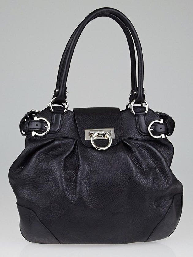 Salvatore Ferragamo Black Calfskin Leather Vittoria Shoulder Bag
