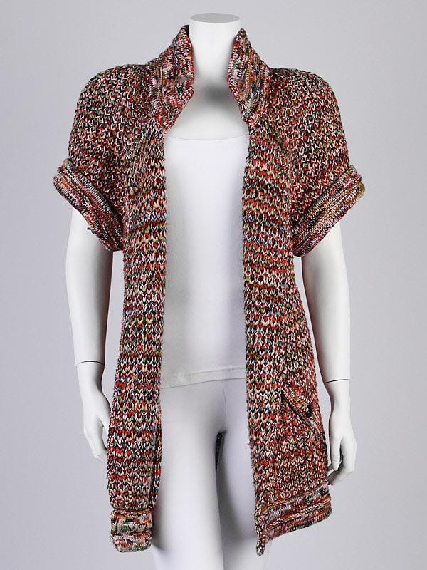 Chanel Multicolor Wool Knit Short Sleeve Long Sweater Coat Size 2/36 -  Yoogi's Closet