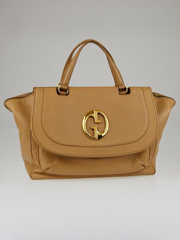 Gucci Beige Pebbled Leather '1973' Large Top Handle Tote Bag