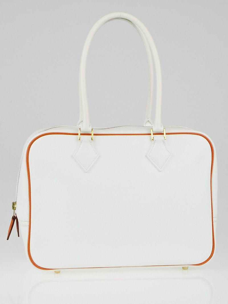 Hermes 28cm White Epsom Leather Bi-Color Plume Bag