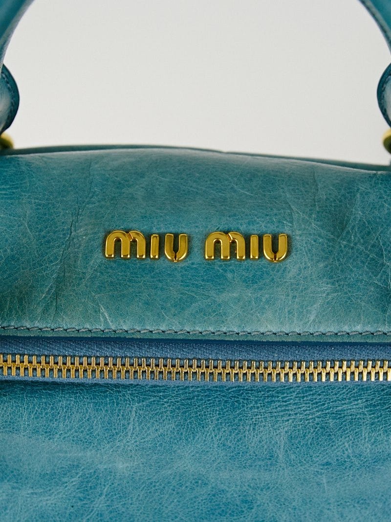 Miu Miu Azzurro Vitello Lux Leather Bauletto Bow Bag