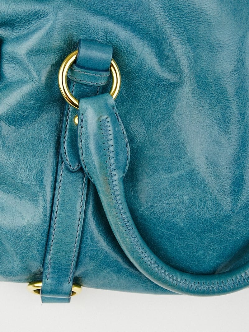Miu Miu Azzurro Vitello Lux Leather Bauletto Bow Bag