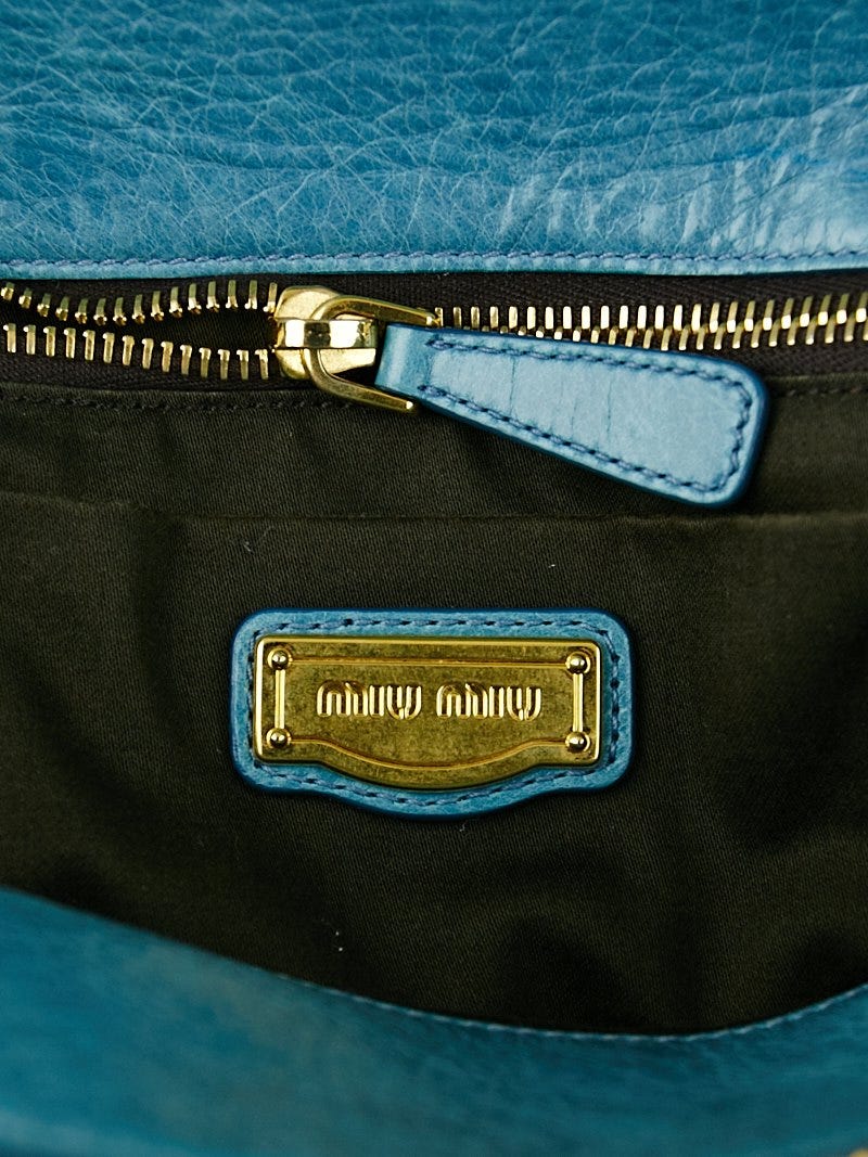 Miu Miu Azzurro Vitello Lux Leather Bauletto Bow Bag