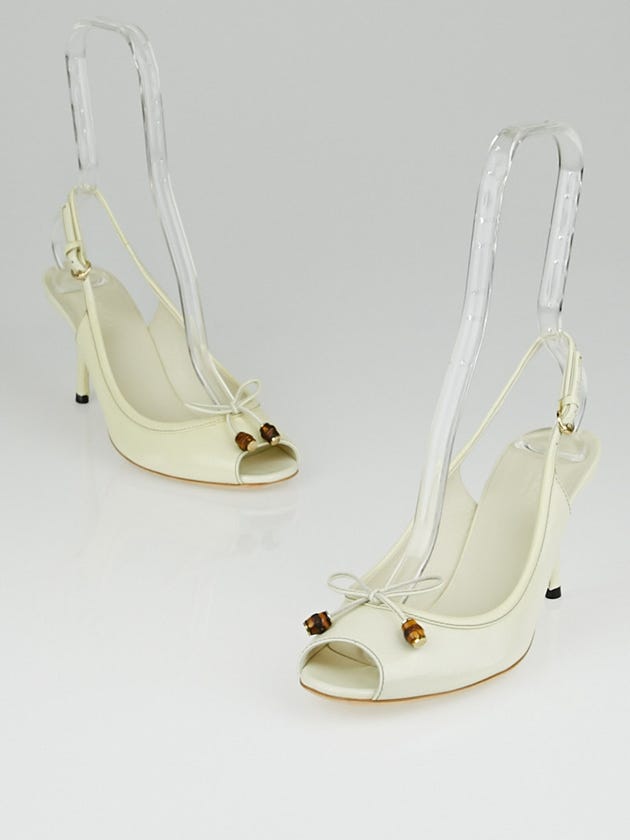 Gucci White Patent Leather Peep Toe Slingback Sandals Size 6.5/37