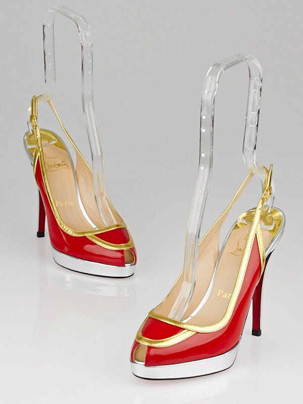 Christian Louboutin Red Patent Leather Foxtrot 120 Slingback Heels Size 6.5/37