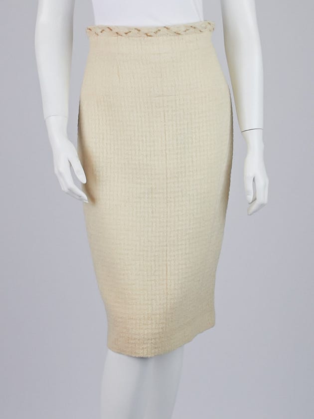 Chanel White Wool Tweed High-Waisted Pencil Skirt Size 6/38