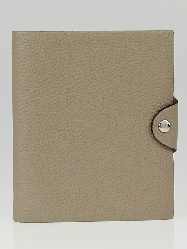 Hermes Gris Tourterelle Clemence Leather Ulysse PM Agenda Cover w/ Perpetual Agenda Refill