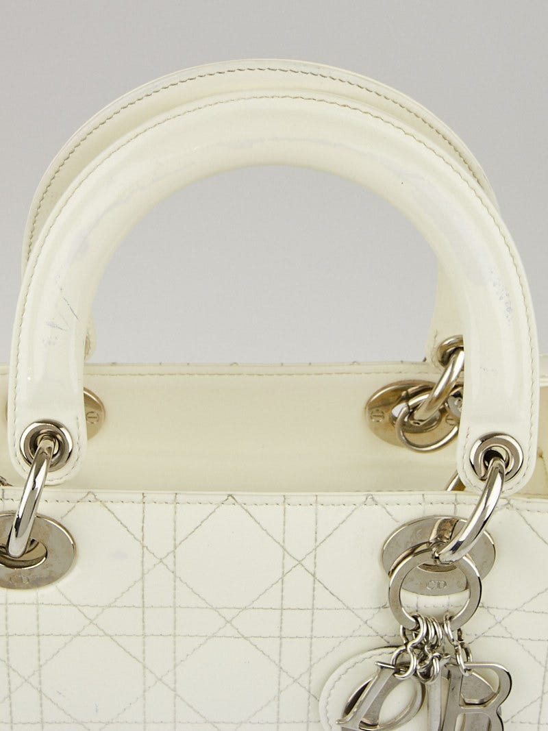 Christian Dior White Cannage Quilted Patent Leather Medium