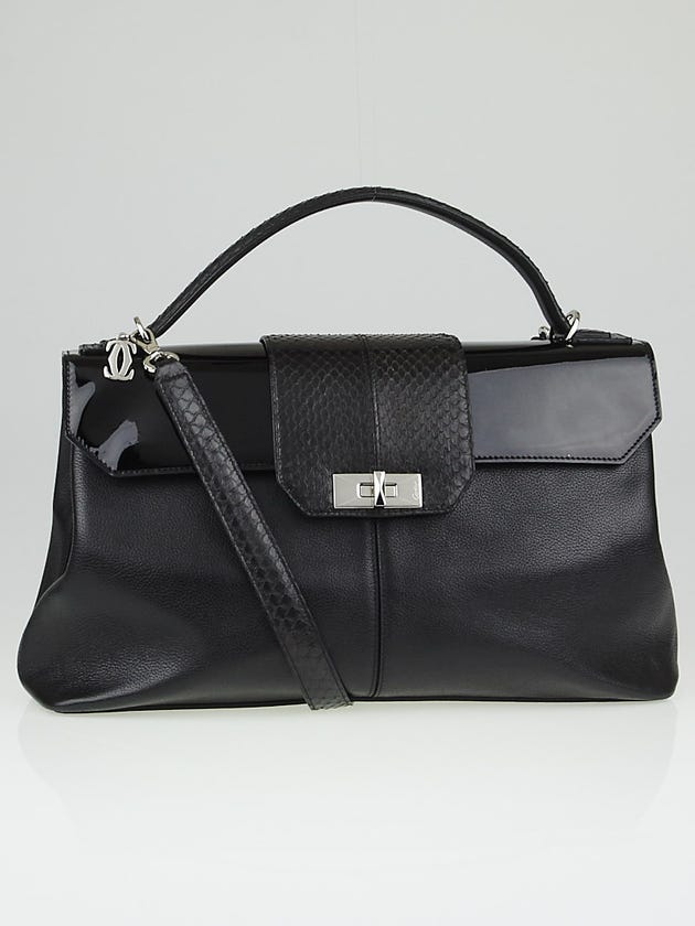 Cartier Black Leather and Elaphe Snakeskin Large Classic Feminine Line Top Handle Bag