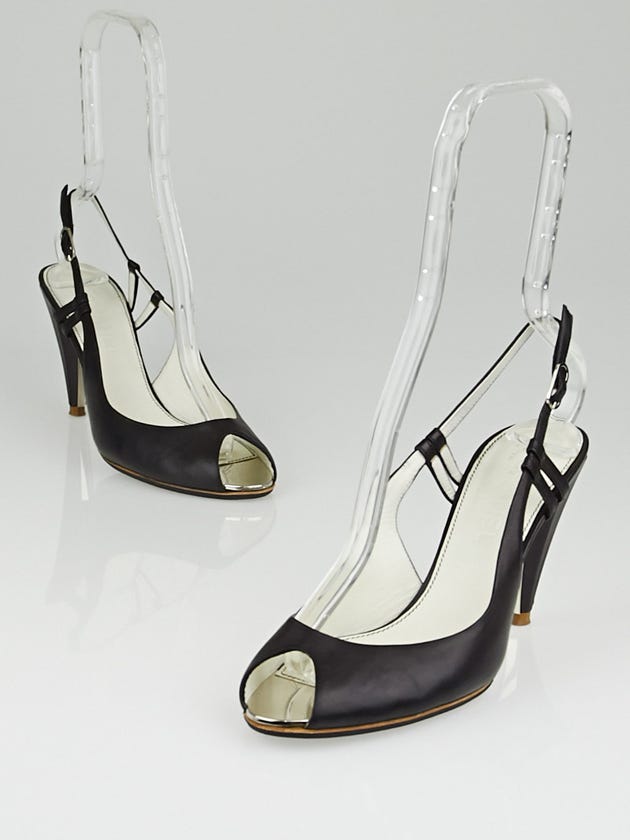 Chanel Black Leather Peep Toe Slingback Heels Size 7.5/38