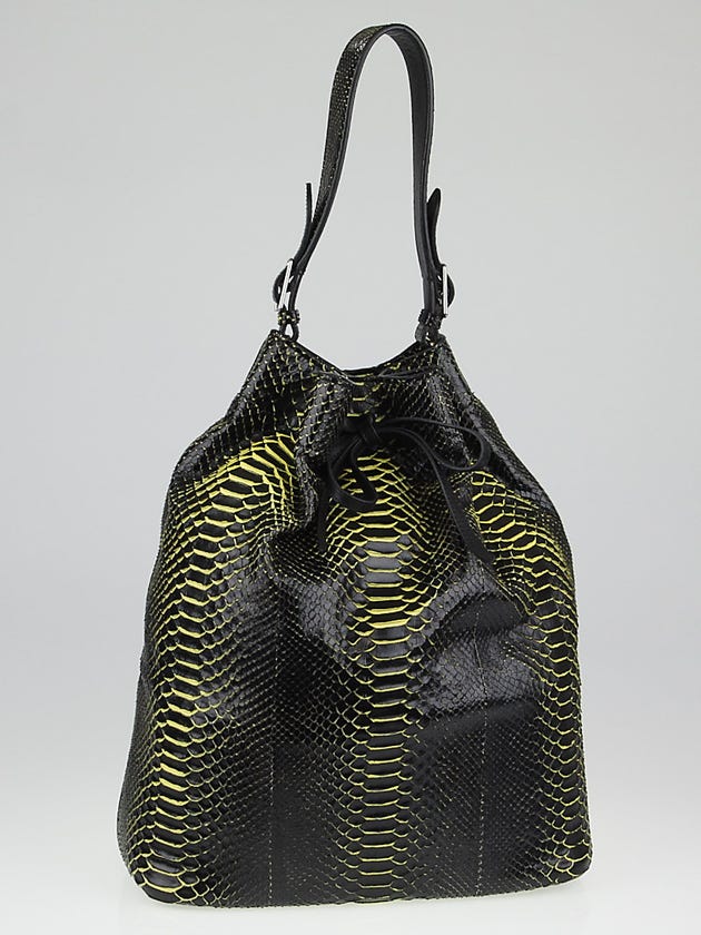 Celine Black/Yellow Python Large Drawstring Bag