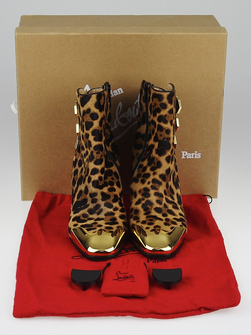 Christian Louboutin Leopard Print Pony Hair Luxor Chelita 85 Ankle