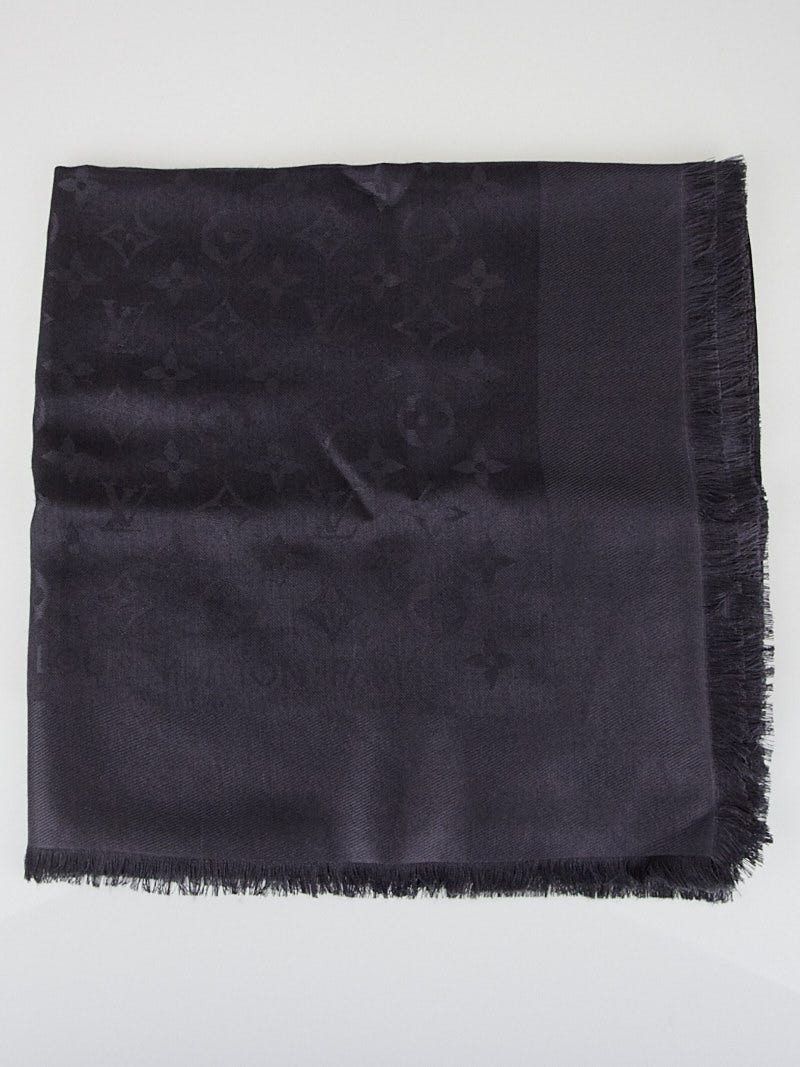 Louis Vuitton Night Blue Monogram Silk/Wool Shawl Scarf - Yoogi's Closet