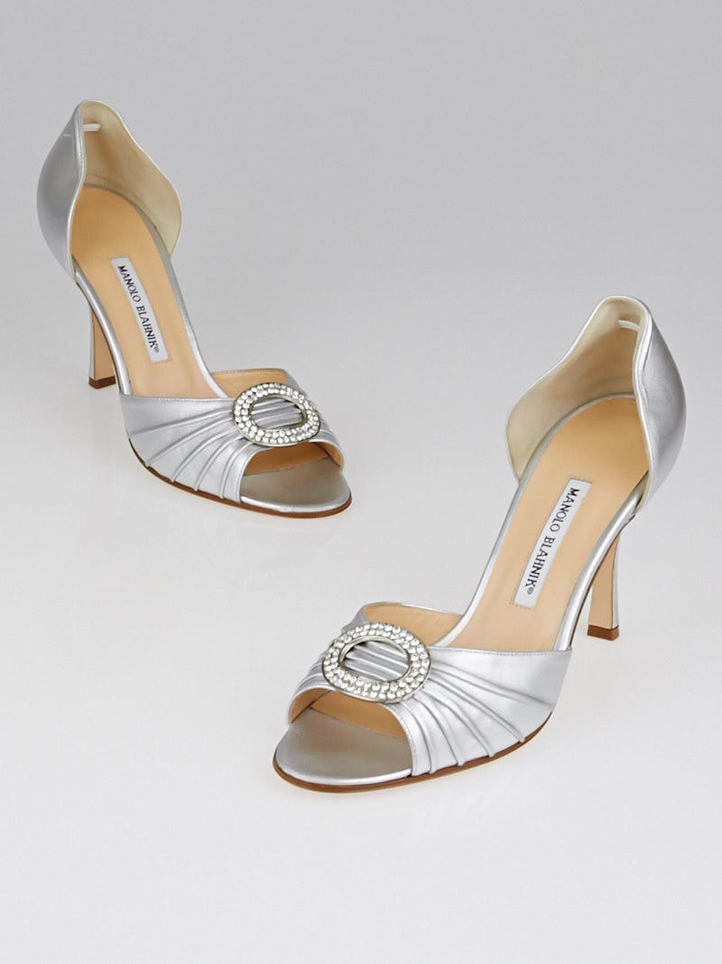 Manolo Blahnik Silver Nappa Leather Sedaraby Crystal d'Orsary Peep