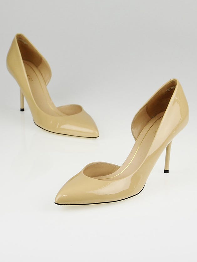 Gucci Beige Patent Leather Noah Half D'Orsay Heels Size 8/38.5
