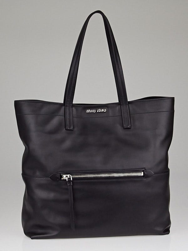 Miu Miu Black Vitello Soft Calf Leather Shopping Tote Bag RR1820