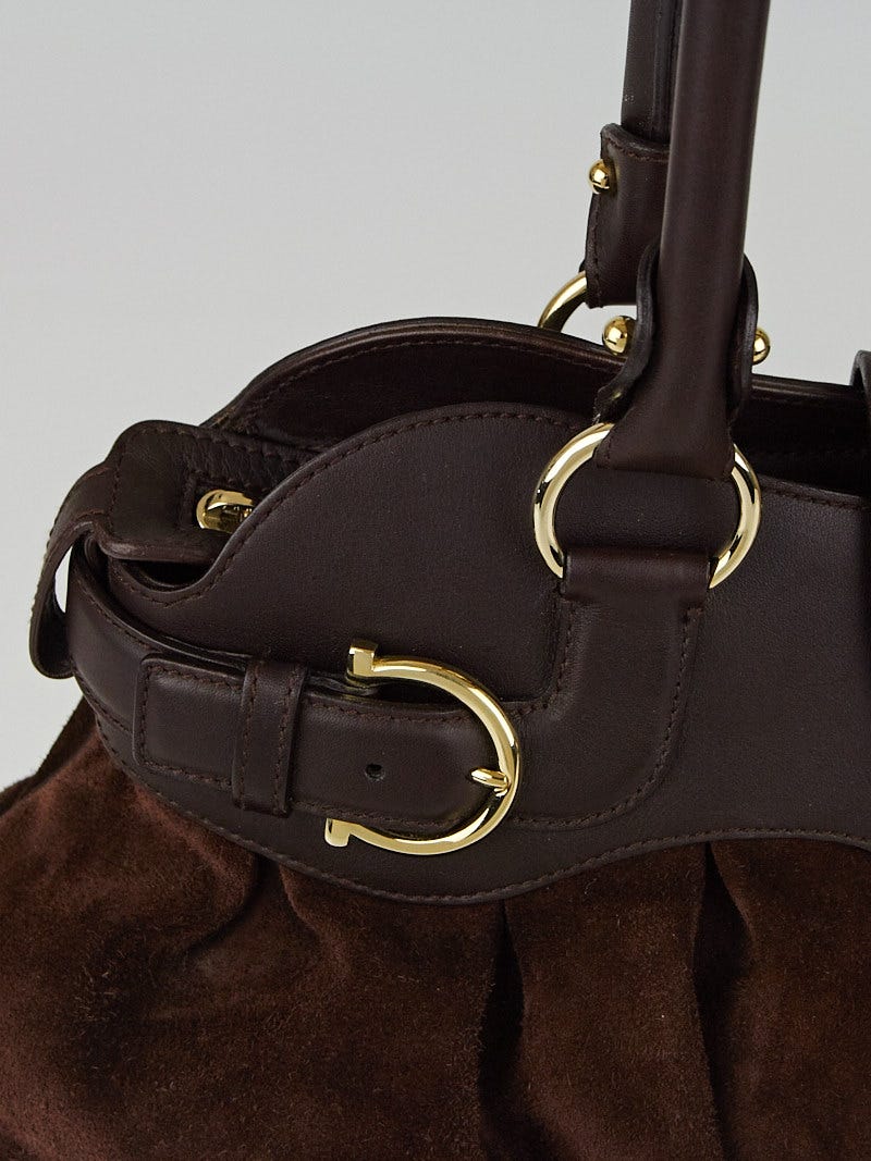 Salvatore Ferragamo Brown Suede and Leather Marisa Satchel