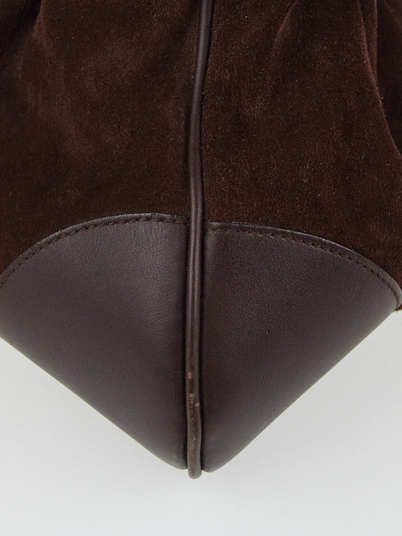 トートバッグ SALVATORE FERRAGAMO Dark Brown Suede Shoulder Bag SALVATORE FERRAGAMO Suede Stitched Patchwork Arch Gancio