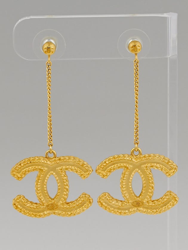 Chanel Goldtone Braided CC Logo Drop Earrings