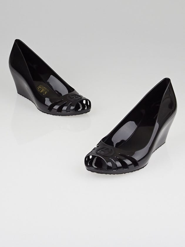 Gucci Black Rubber Interlock G Jelly Wedges Size 6.5/37