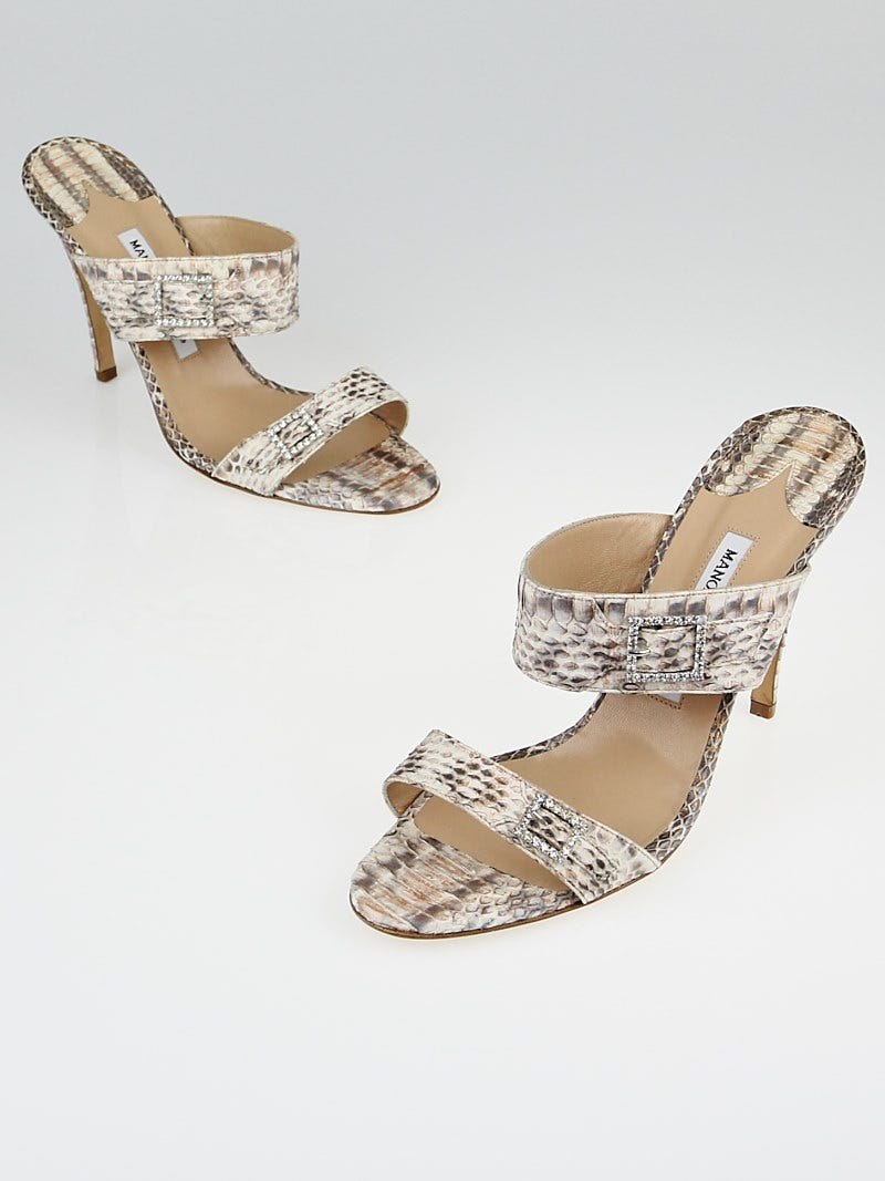 Manolo Blahnik Beige Python Jeweled Slide Sandals Size 10/40.5