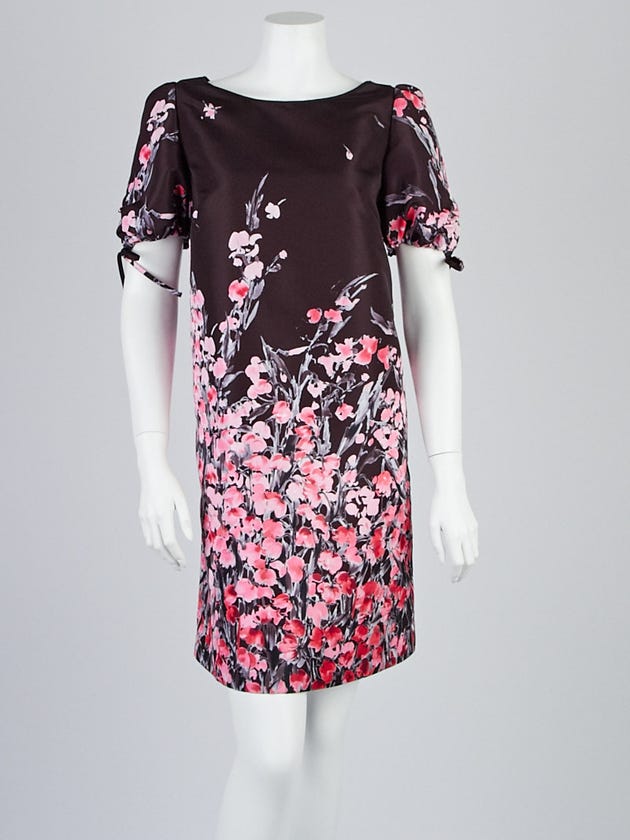 Red Valentino Black Floral Print Puff Sleeve Dress Size 10/44